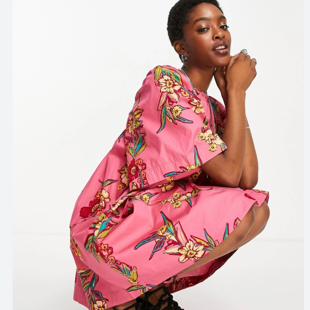 Free People Jodi printed sunrise combo Floral Pink tunic swing Dress